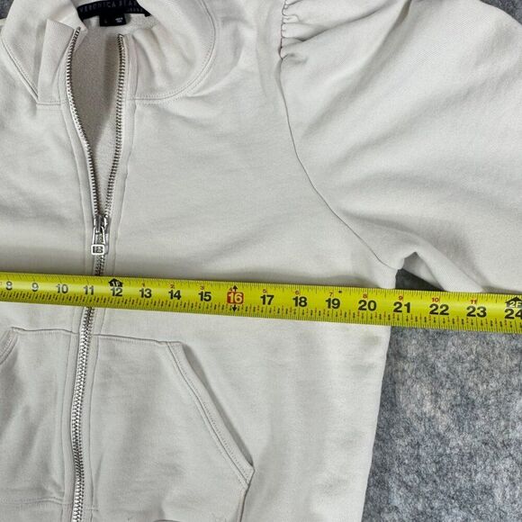 Veronica Beard Siedel Zip-Up Jacket Sweatshirt Size L Ecru Puff Sleeve - Picture 6 of 15